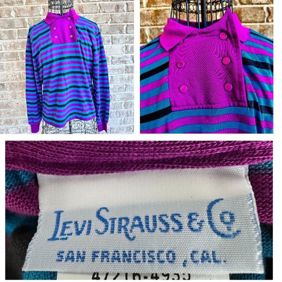 Vintage Levi Stauss Co Ladies Striped Double Snap Closure Top Small? Cal… - Picture 1 of 12